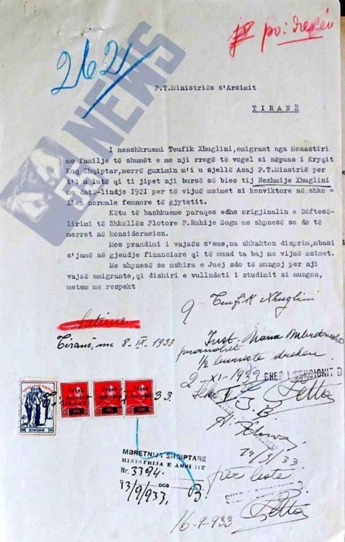 Dokument i 1933/ “Nexhmije Hoxha u trajtua me bursë shtetërore nga regjimi i Zogut”