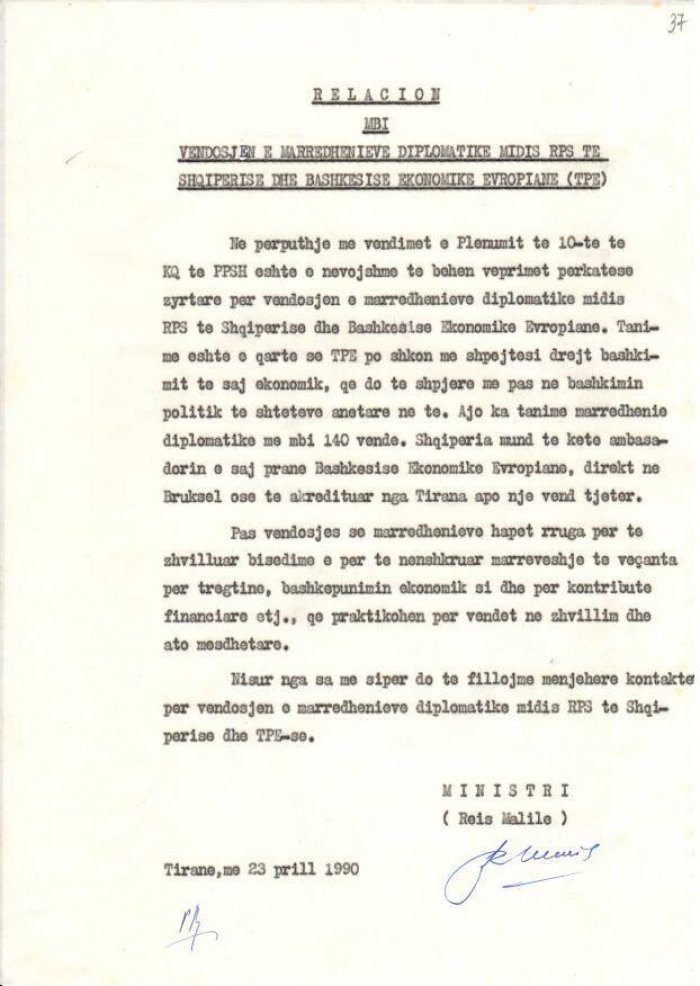 Dokumenti/ Çfarë kërkoi Shqipëria nga Europa në 1990