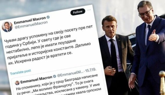 Macron nga Beogradi shkroi në cirilikë: Në një botë ku gjithçka është e paqëndrueshme, është mirë të kesh miq të besueshëm    