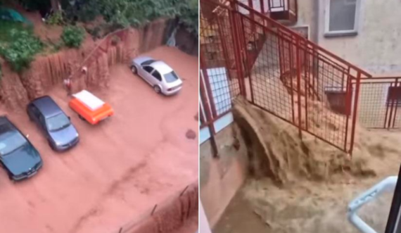  Vërshimet bëjnë “ujëvarë” në kryeqytetin serb, veturat notojnë