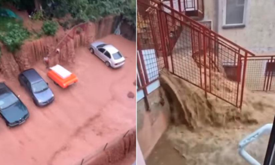  Vërshimet bëjnë “ujëvarë” në kryeqytetin serb, veturat notojnë