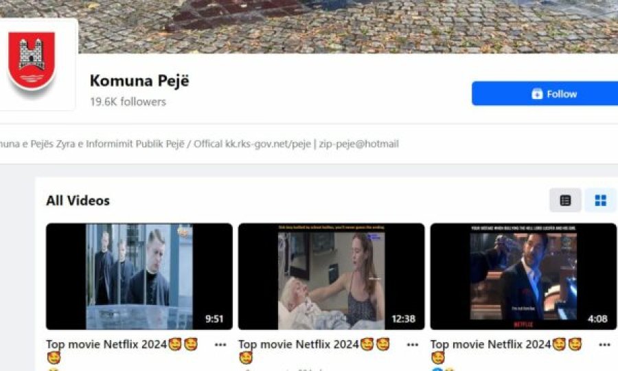 Hakohet faqja e komunës së Pejës, postohen një numër i madh i filmave