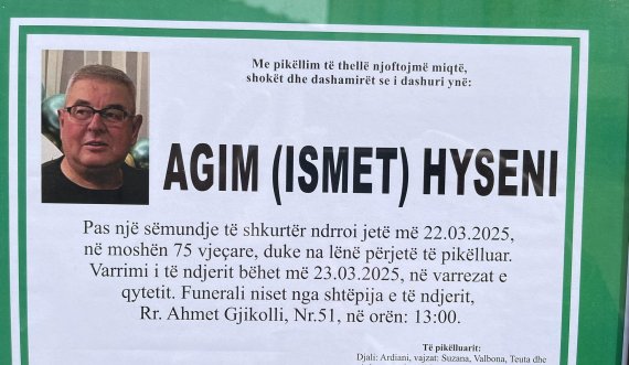 Ndërron jetë pas një sëmundje të shkurtër Agim Hyseni